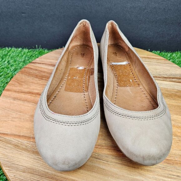 Frye Carson Leather Slip On Ballet Flats Size 8.5 M Beige Brown Round Toe - Picture 6 of 13